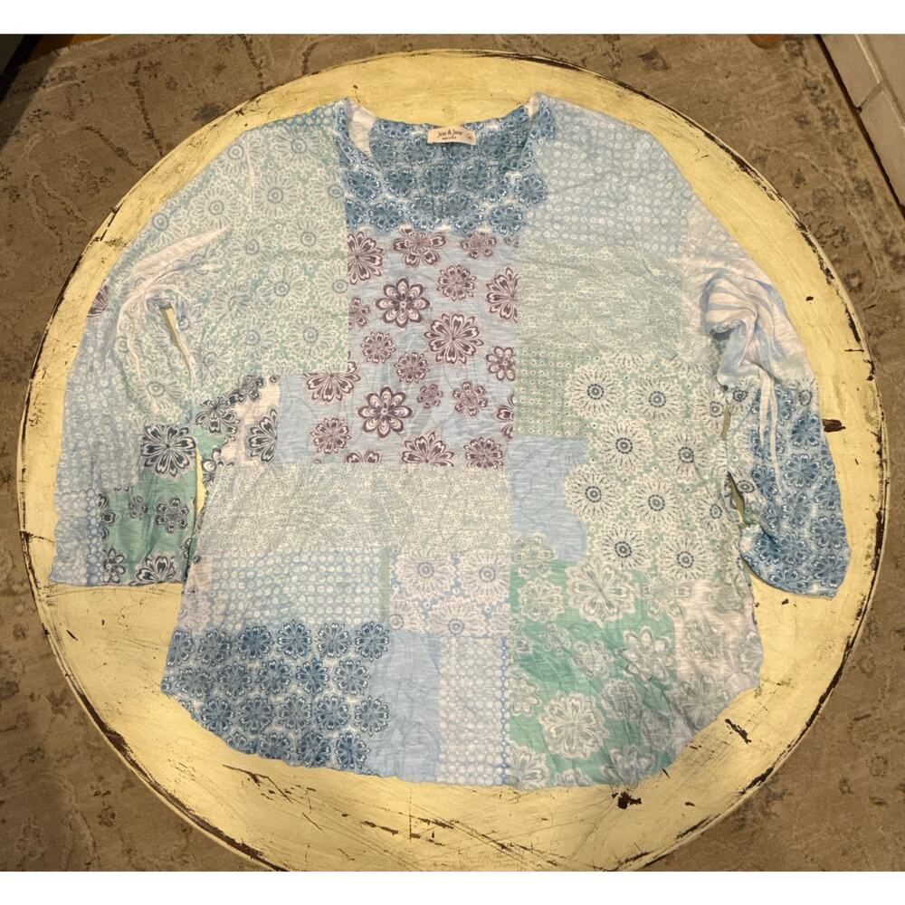 Jess & Jane USA Blue Shirt Size XL Casual Lagenlook Arttowear